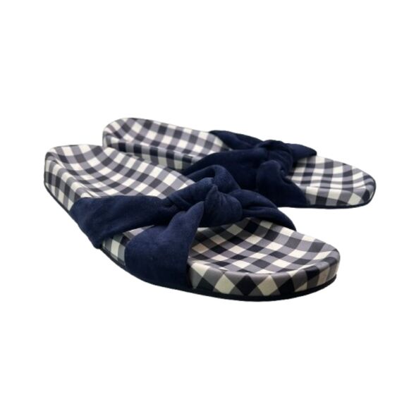 NWOB Draper James Women's Stella Gingham Blue & White Checkered Slides Size 8.5M - Picture 3 of 8